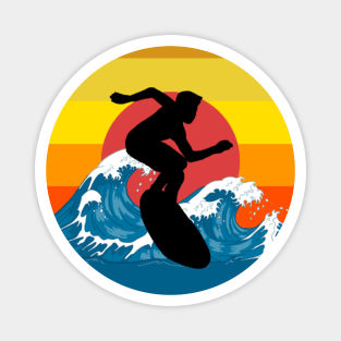 Sufer surfing waves riding sunset sea Magnet